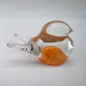 Vintage Mikasa Art Glass Bird Figurine Orange & Clear Czech Republic 2"